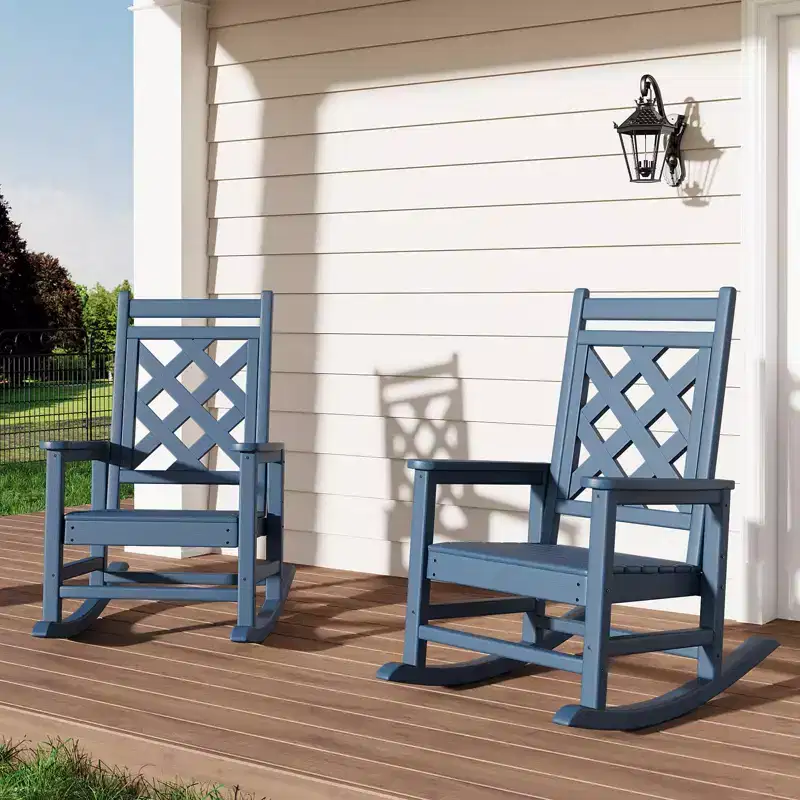 GustoWave Outdoor Rocking Chair Set of 2, HDPE Weather Resistant Patio Rocking Chair Porch Rocker with Wood Texture for Pool