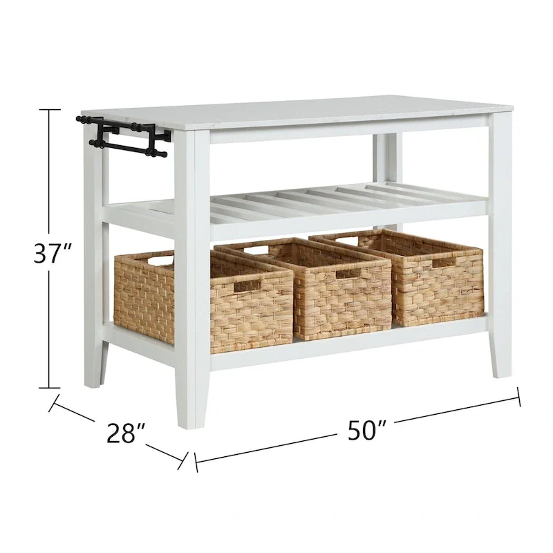 Kitchen Island with 3 Pull Out Baskets in White