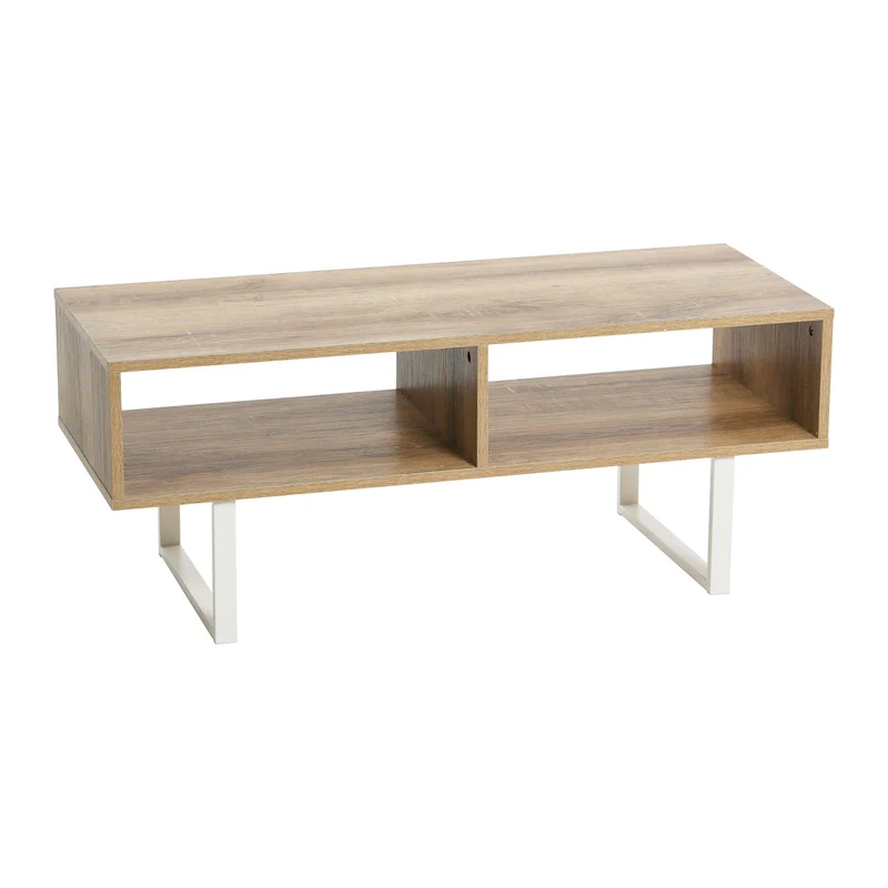 Coastal Oak / Slate / Black / Ashwood Modern Coffee Table with 2 Open Storage Compartments & Steel Legs, 39.25 Inch