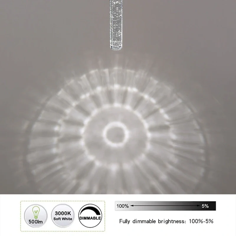 3-Light LED Crystal Pendant Light, Dimmable Ceiling Hanging Light Fixture