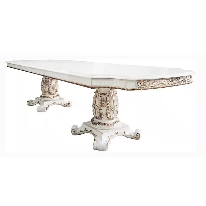 Antoine Dining Table, Double Pedestal, 84-120 Inch Antique Pearl White