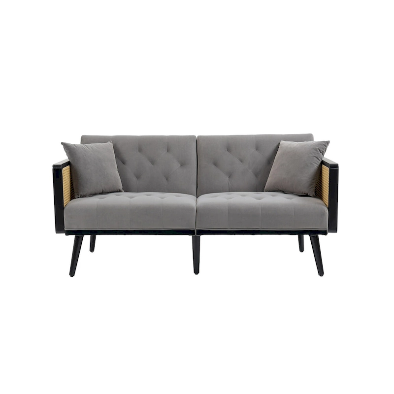 Velvet Upholstered Tufted Sleeper Loveseats Armsofa with Metal Feet