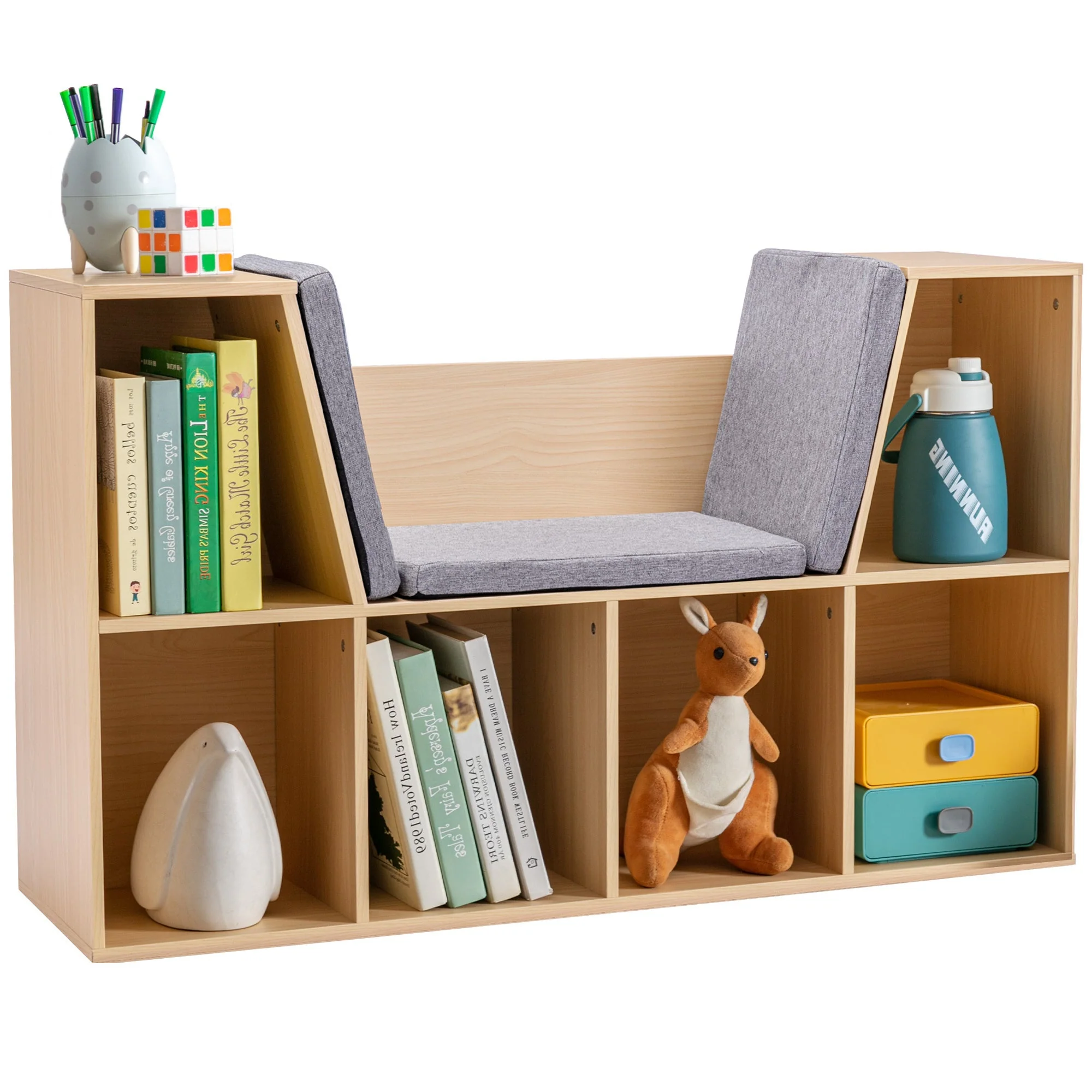 Walker Edison | Modern 6 Cubby Natural Wood Reading Nook Bench