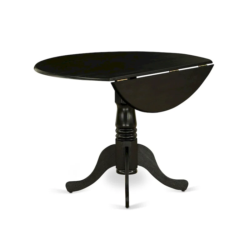Round Dining Table Set with Blue Linen Fabric Chairs - Wire Brushed Black
