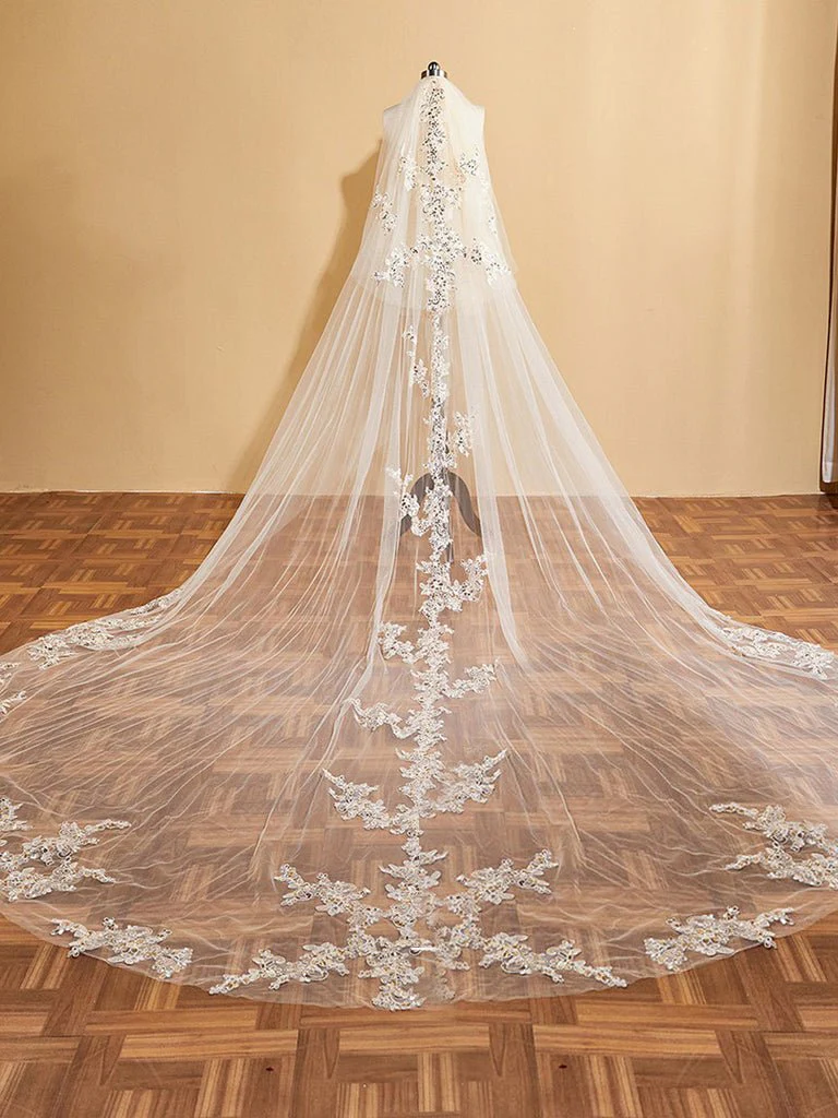 Luxury Sequins Lace Cathedral Train Veil Bridal Veil Wedding Veil