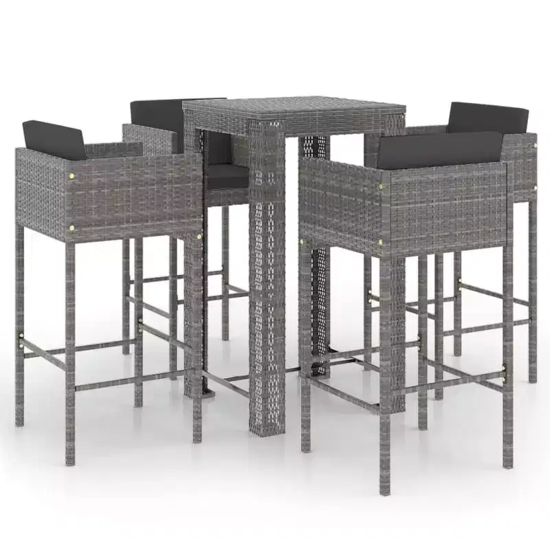 vidaXL Patio Bar Set Outdoor Bistro Set Bar Stool Bistro Table Poly Rattan