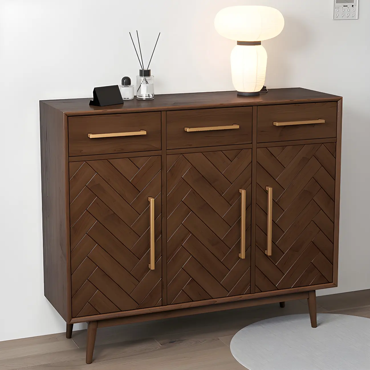 Modern Brown Solid Wood Sideboard with Drawers