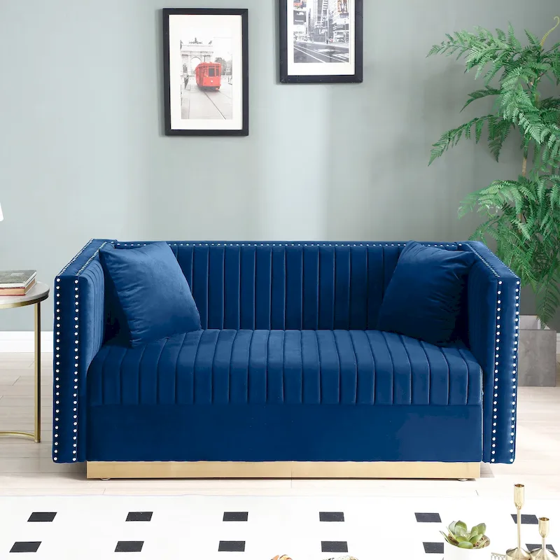 Contemporary Vertical Channel Tufted Velvet Sofa Loveseat - 61.40 x 28.00 x 28.00