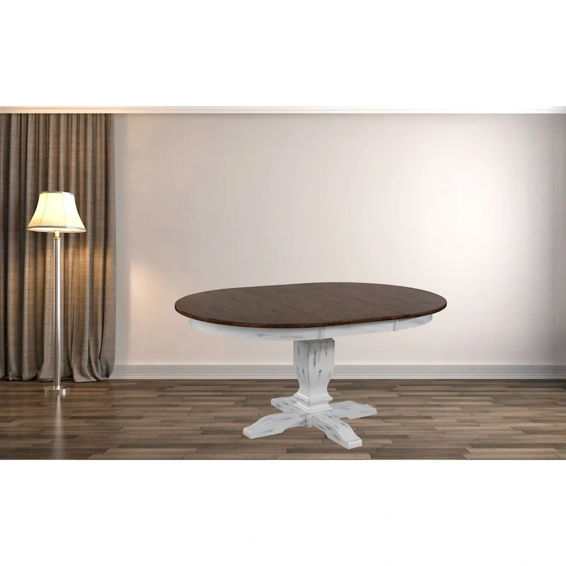 Round Pedestal Dining Table with Extension Leaf - Rubberwood - Seats 4-6