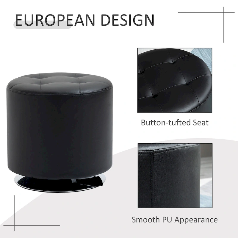 HOMCOM 360-deg Swivel Foot Stool Round PU Ottoman with Thick Sponge Padding and Solid Steel Base