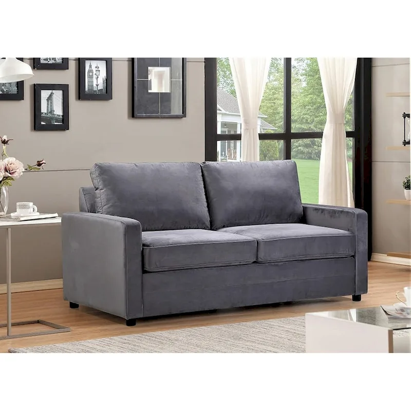 Velvet Sofa Bed with Pull-Out Mattress - 70 Inch Square Arms