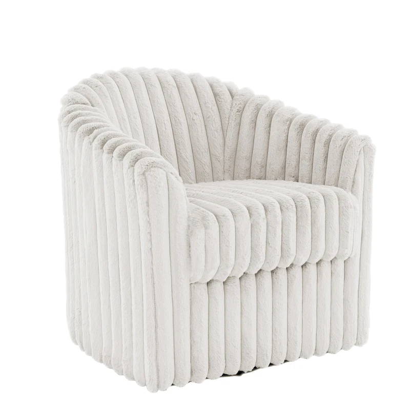 Faux Rabbit Fur Accent Chair 360-degree Swivel Barrel Chairs Set of 2