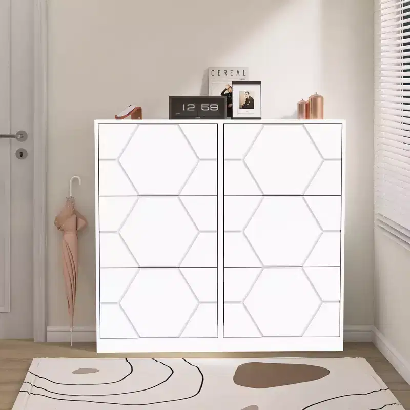 Okak Shoe Cabinet, Freestanding Shoe Organizer with 6 Flip Drawers, Shoe Storage Cabinet for Entryway, Living Room, Hallway, White
