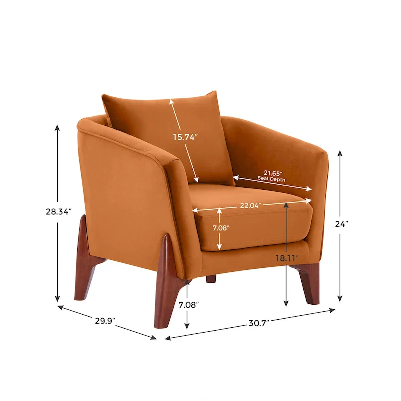 Mid-Century Modern Upholstered Accent Armchair with Rubber Wood Legs