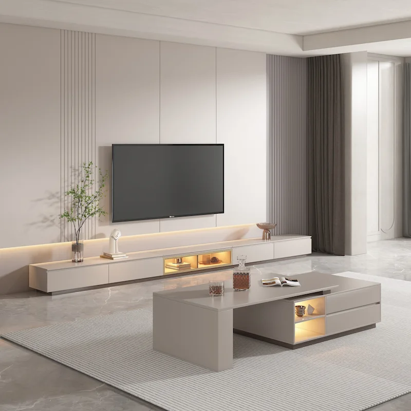 Modern Rectangular Extendable Coffee Table with Drawer Storage