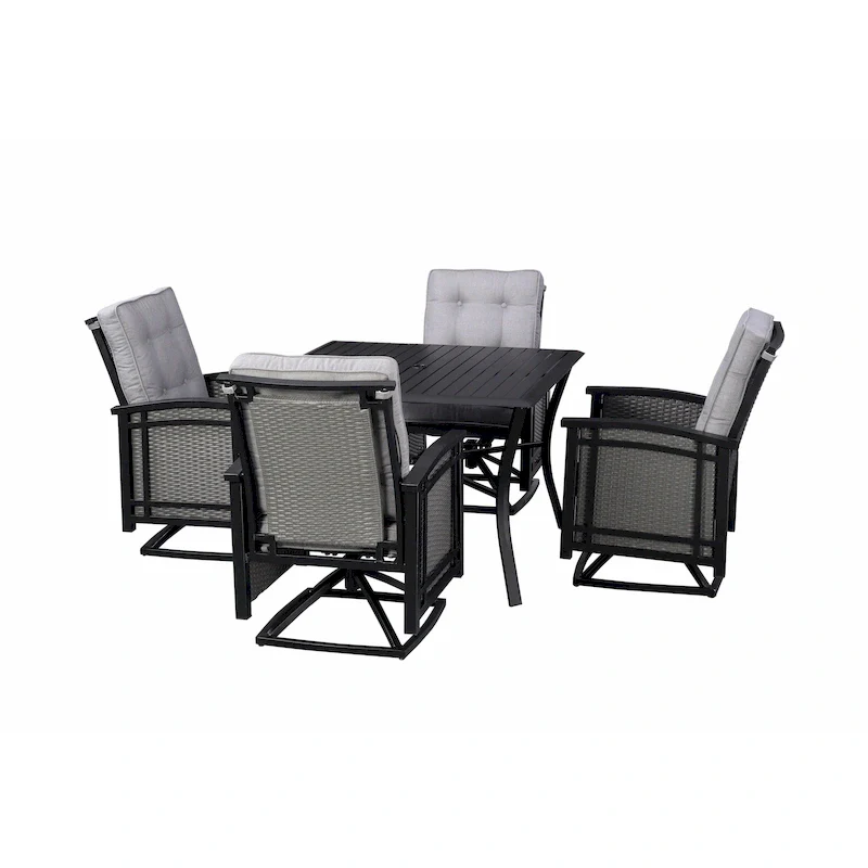 5pc Aluminum and Wicker Swivel Rocking Palmetto Patio Dining Set with Cushions - N/A