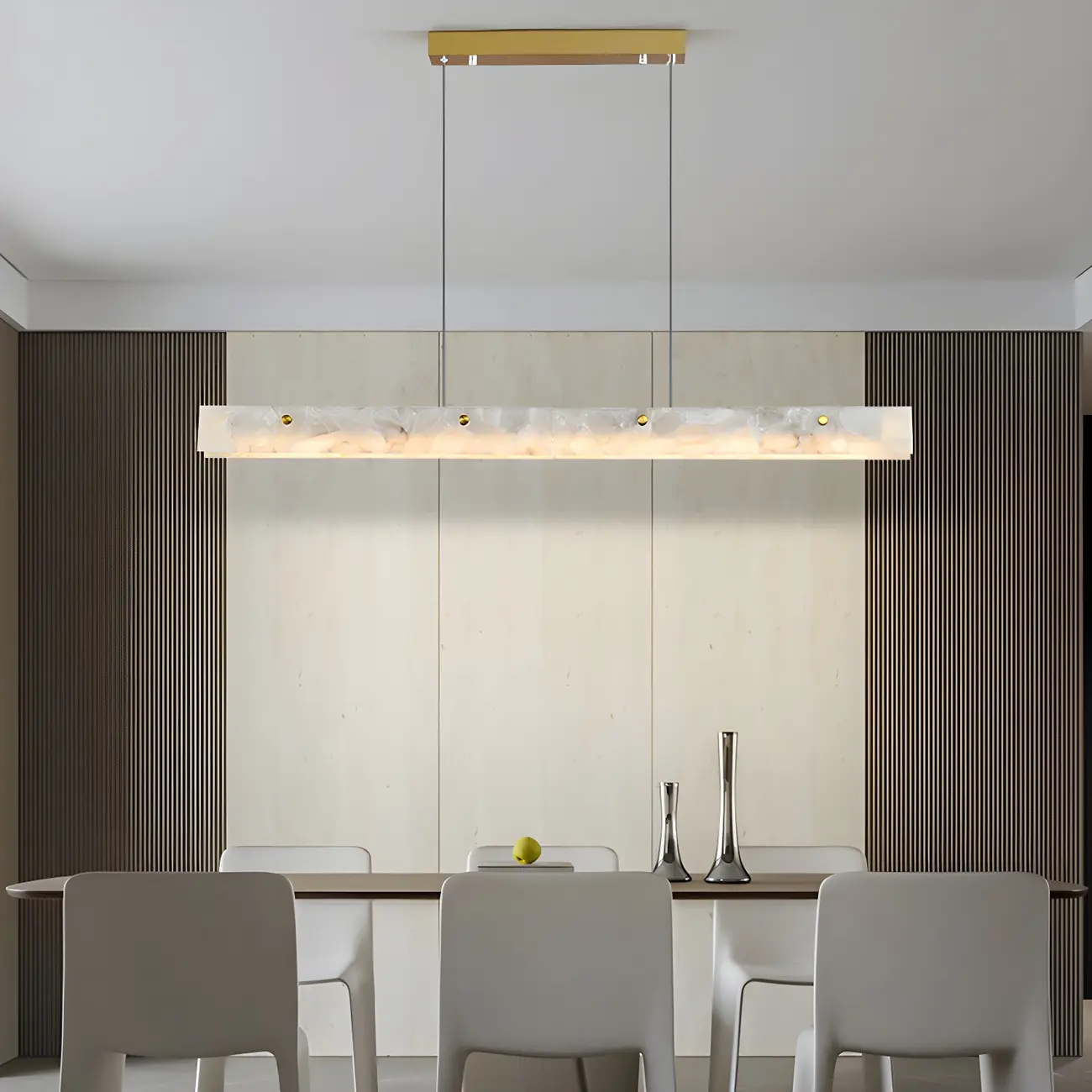Gold Linear Marble Island Pendant Light Dimmable LED for Kitchen