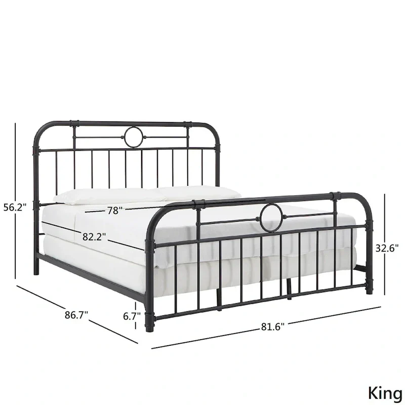 Metal Bed Frame - Black - Curved Headboard and Footboard