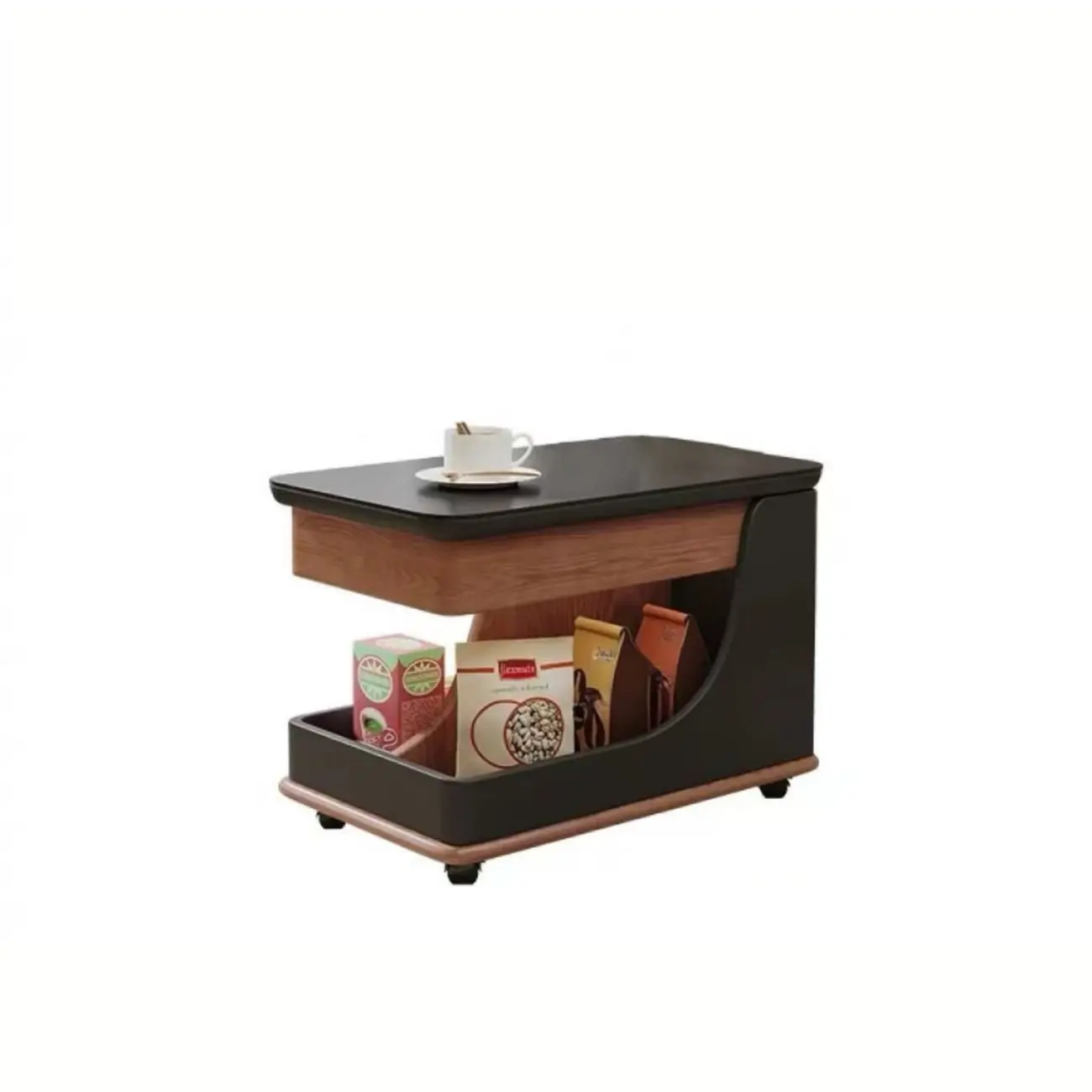 White Adjustable Top Modern Rolling Wood Side Table