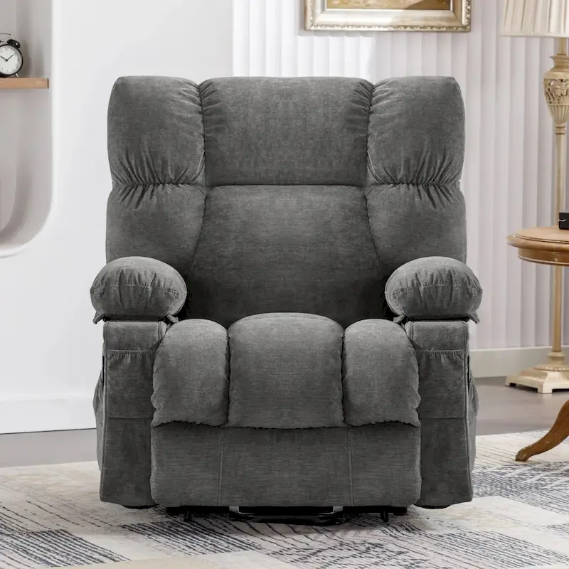 Blue / Grey / Brown Fabric Power Lift Recliner with Heat, Massage, USB Charging & Remote Control – Single