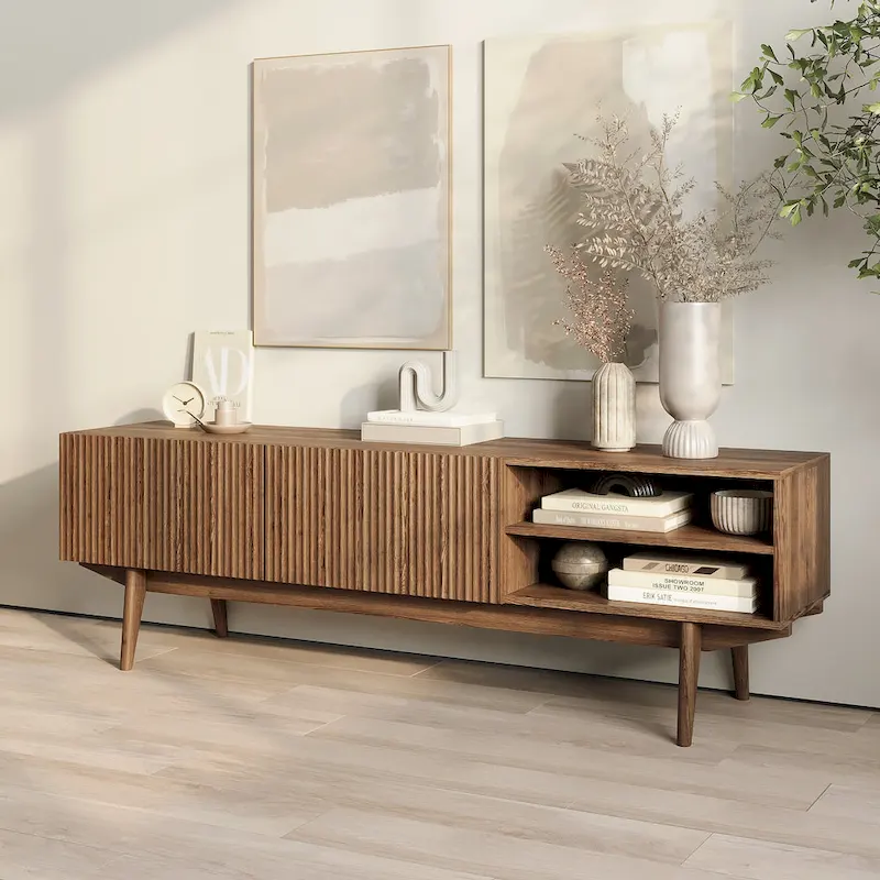 TV Stand Console Fits TV's up to 65 in. with Wood Legs in Mid Century Modern Scandinavian Design