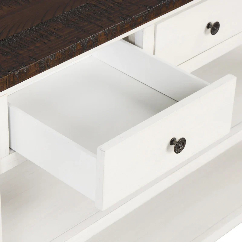 Modern Solid Pine Wood Top Console Table with 3 Drawers and 2 Shelves