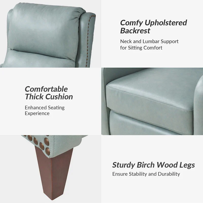 Brigida Modern Genuine Leather Nailhead Trim Recliner with Adjustable Footrest Set of 2 by HULALA HOME