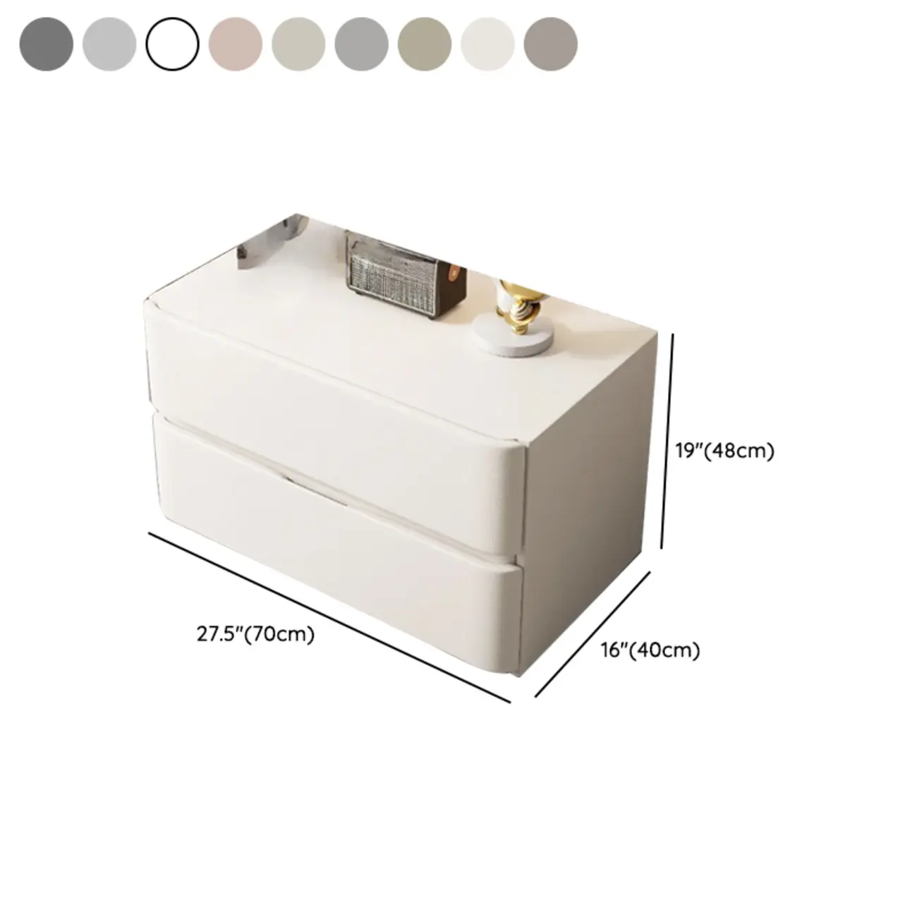 Modern Stone Top Wooden White Bedside Table 2 Drawers