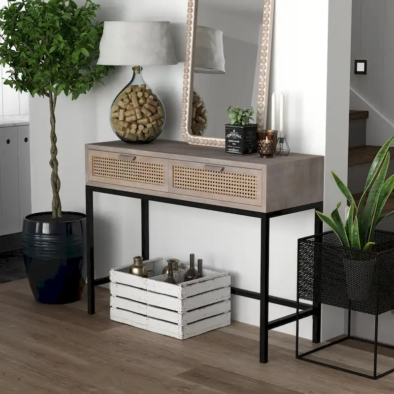 COZAYH 44 Woven Front Modern Farmhouse Console Table Sofa