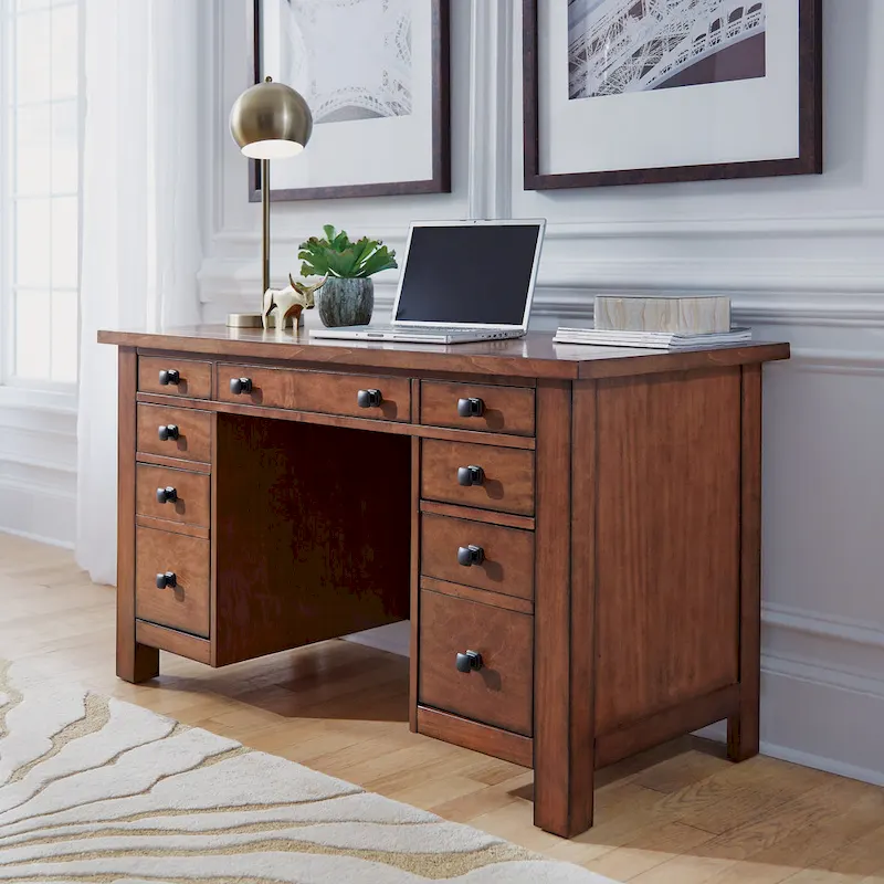 Aged Maple 54-Inch Executive Pedestal Desk