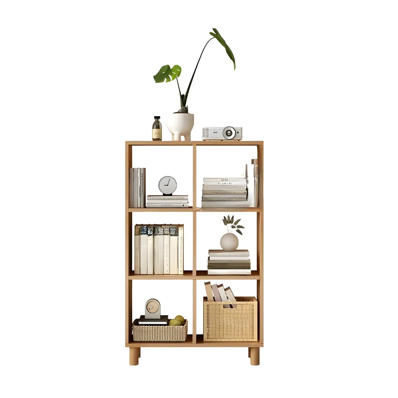 Modern Natural Cube Storage Wood Open Back Bookcase