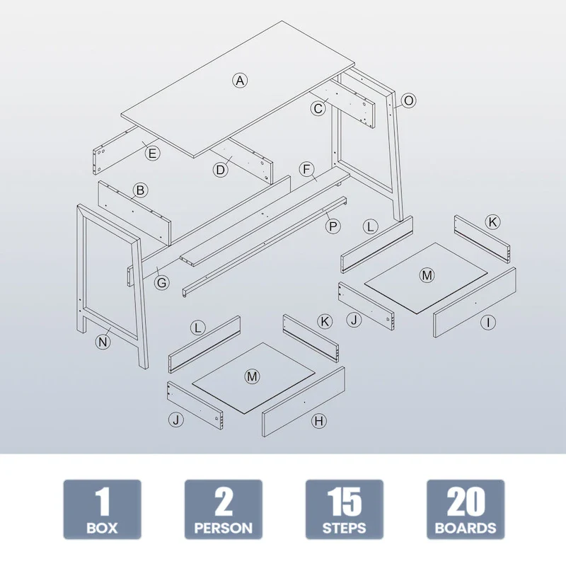 Pellebant Modern Office Computer Desk Writing Desk with 2 Drawers