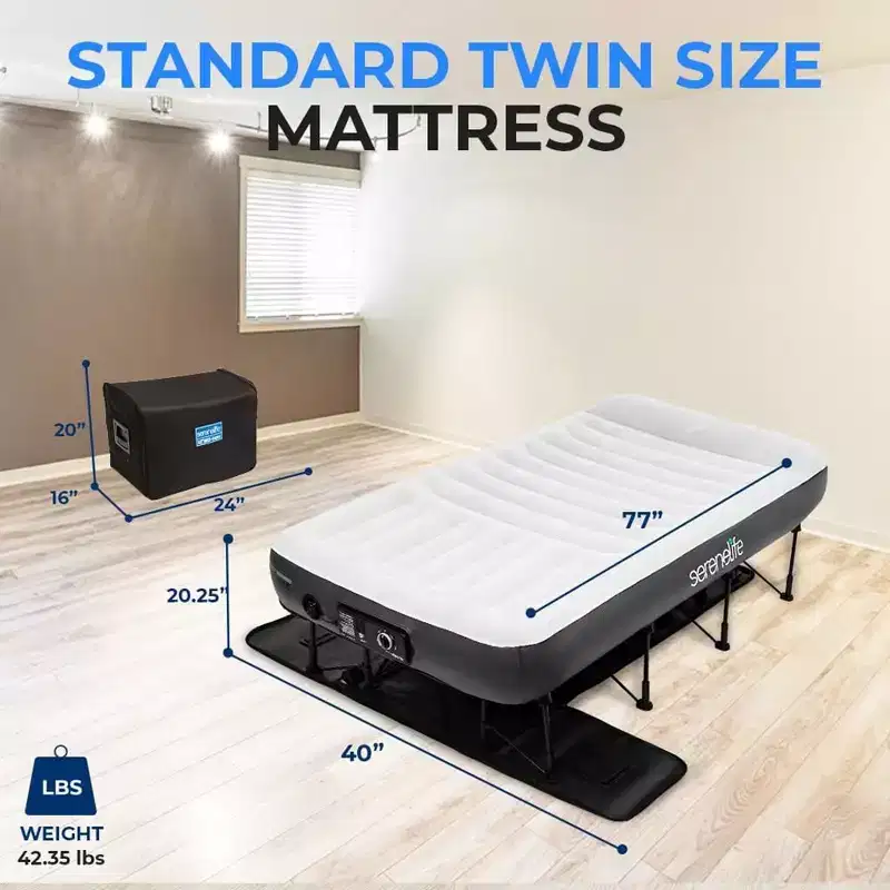 SereneLife Luxe Series EZ Bed - Twin Air Mattress with Frame - SLEZBDTW10LX