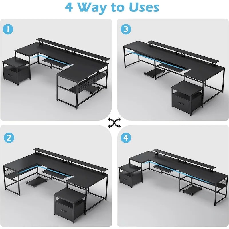 U Shaped Computer Desk L Shaped Gaming Desk File Drawer