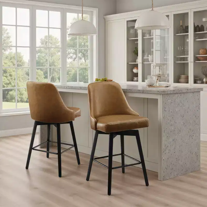 Art Leon Comfortable Upholstered Counter Height and Swivel Barstool with Solid Wood Frame
