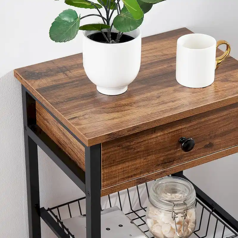 VELCEO 1-Drawer Mid-Century Tall Nightstands with Removable Basket and Low Shelf