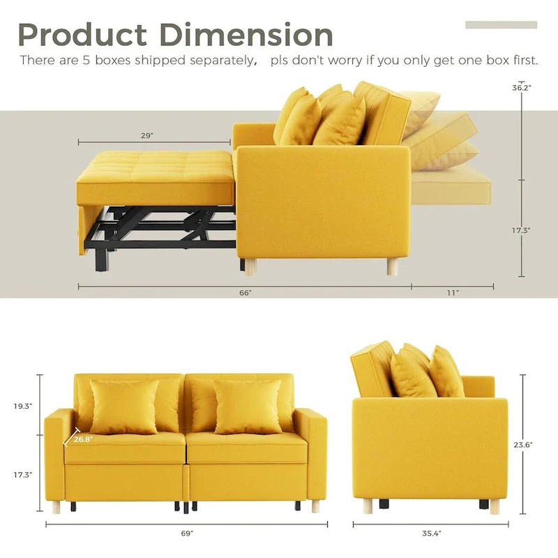 AECOJOY 3-in-1 Sofa Bed Double Sleeper Chair Bed