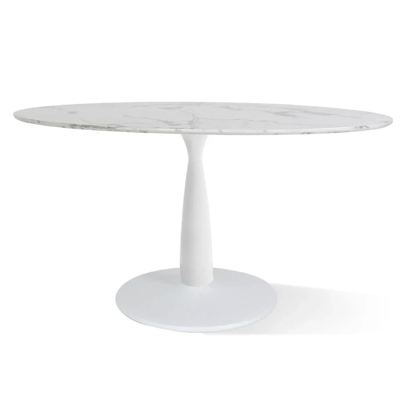 Oval White Faux Marble Topped Pedestal Dining Table