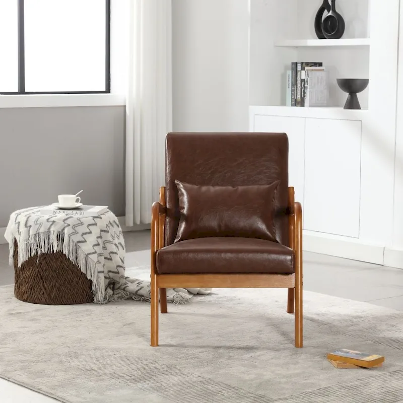 Modern PU Leather Accent Chair with One Pillow