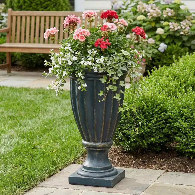 Christopher Knight Home Mireille Patio Stately Tall Fluted Lightweight Concrete Pedestal Urn Planter