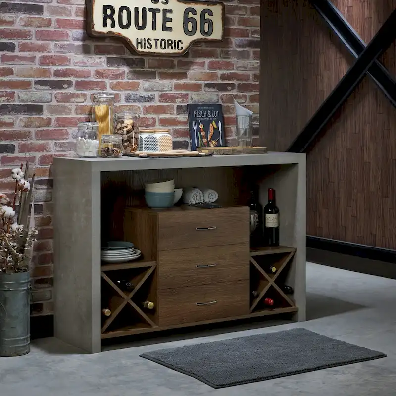 Furniture of America Mystal Industrial Concrete-like 3-drawer Buffet