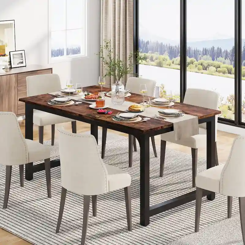 63 Inches Industrial Dining Table, Modern Kitchen Table - 63 L x 31.5 W x 29.13 H