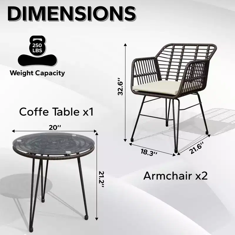 UPTIOT 3 Piece Wicker/rattan Seating Group With Cushions