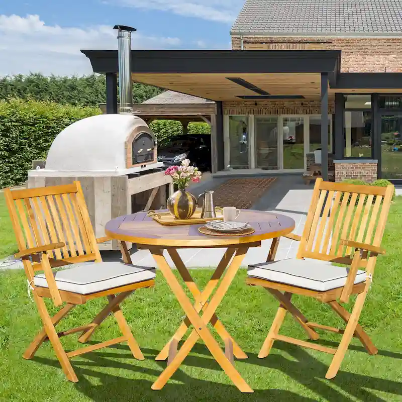 Seven Seas Teak 3 Piece Teak Wood Long Beach Patio Bistro Dining Set, 36