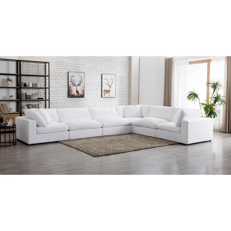 6-Piece Modular Sectional Sofa, Feather Fill Cushions, Contemporary Style, Living Room Set