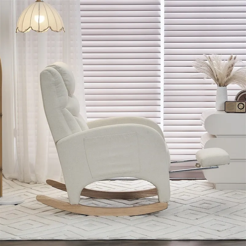 Ergonomic Fabric Nursery Rocking Chair With Adjustable Footrest