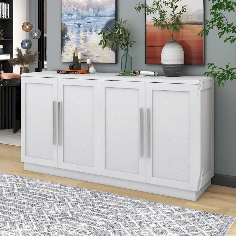 White Striped Sideboard Cabinet - 60