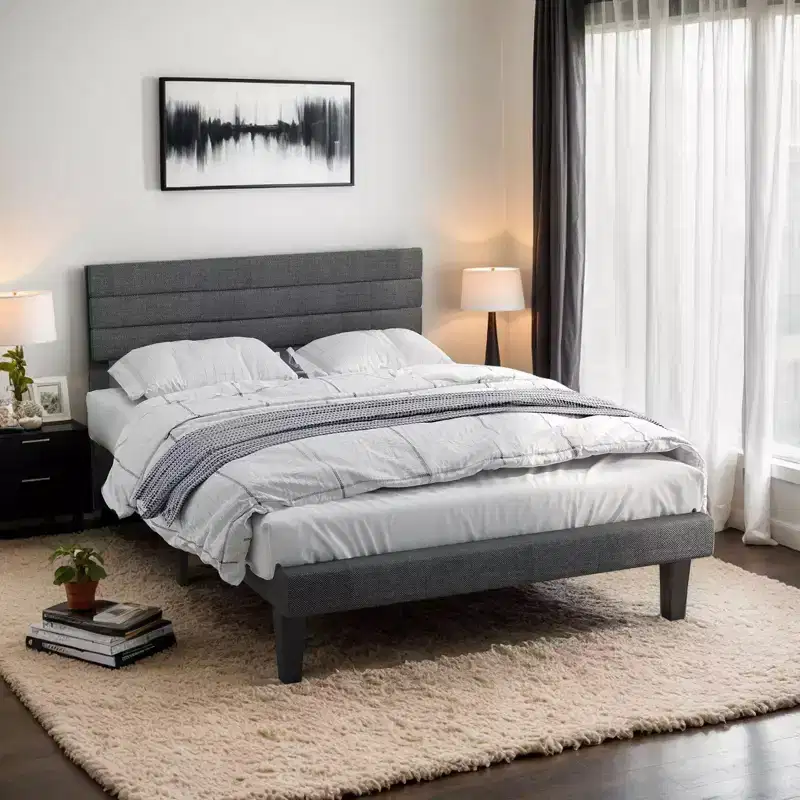 Karl Home Twin Size Upholstered Bed Frame, Platform Bed with Headboard Gray