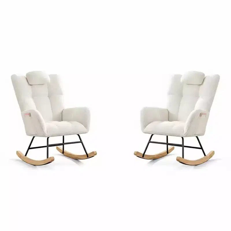 Set of 2 Upholstered Nursery Rocking Chairs, Padded Seat with High Backrest, Modern Accent Recliner for Living Room, Bedroom, Cozy Reading