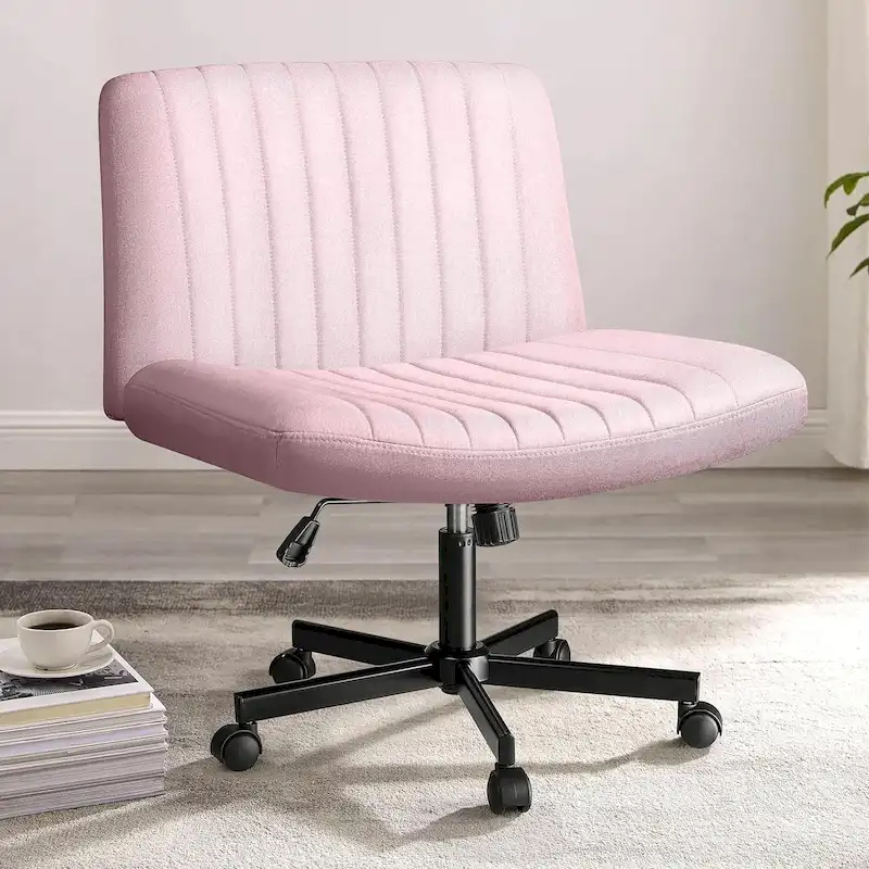 Bossin Criss Cross Chair Armless Office Desk Chair with Wheels,Fabric Padded Cross Legged Chair, Swivel Wide Seat Vanity Chair